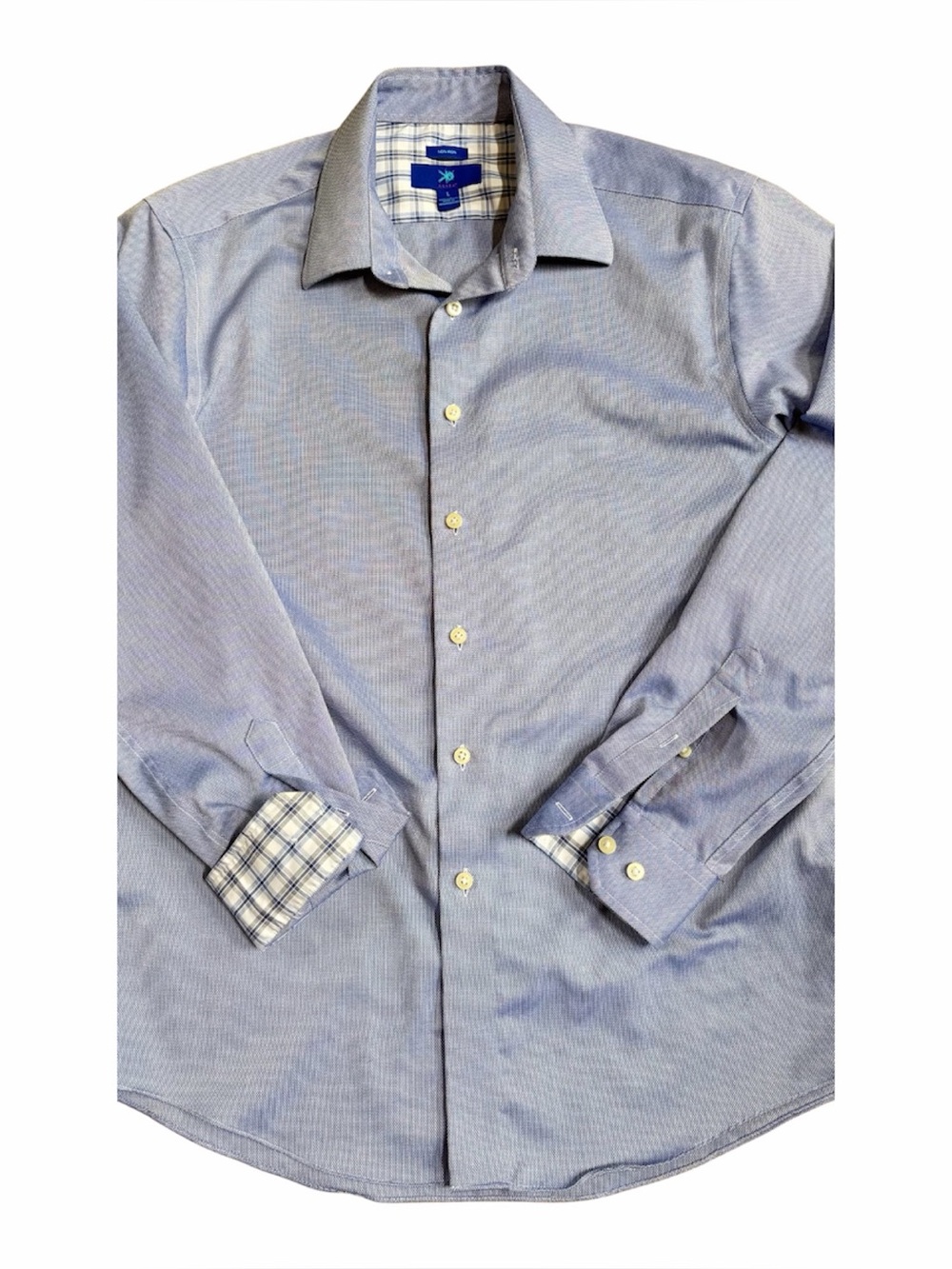 Egara Button Down Shirt Mens L Blue White Non-Iron Cotton Flip Cuff Long Sleeve